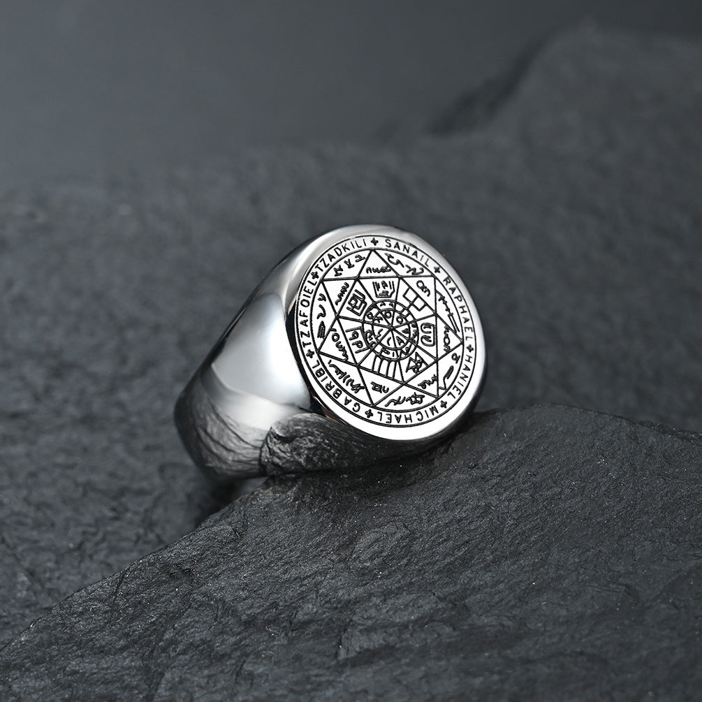 Mystical Star Rune Ring with Elven Star and Heptagram Design