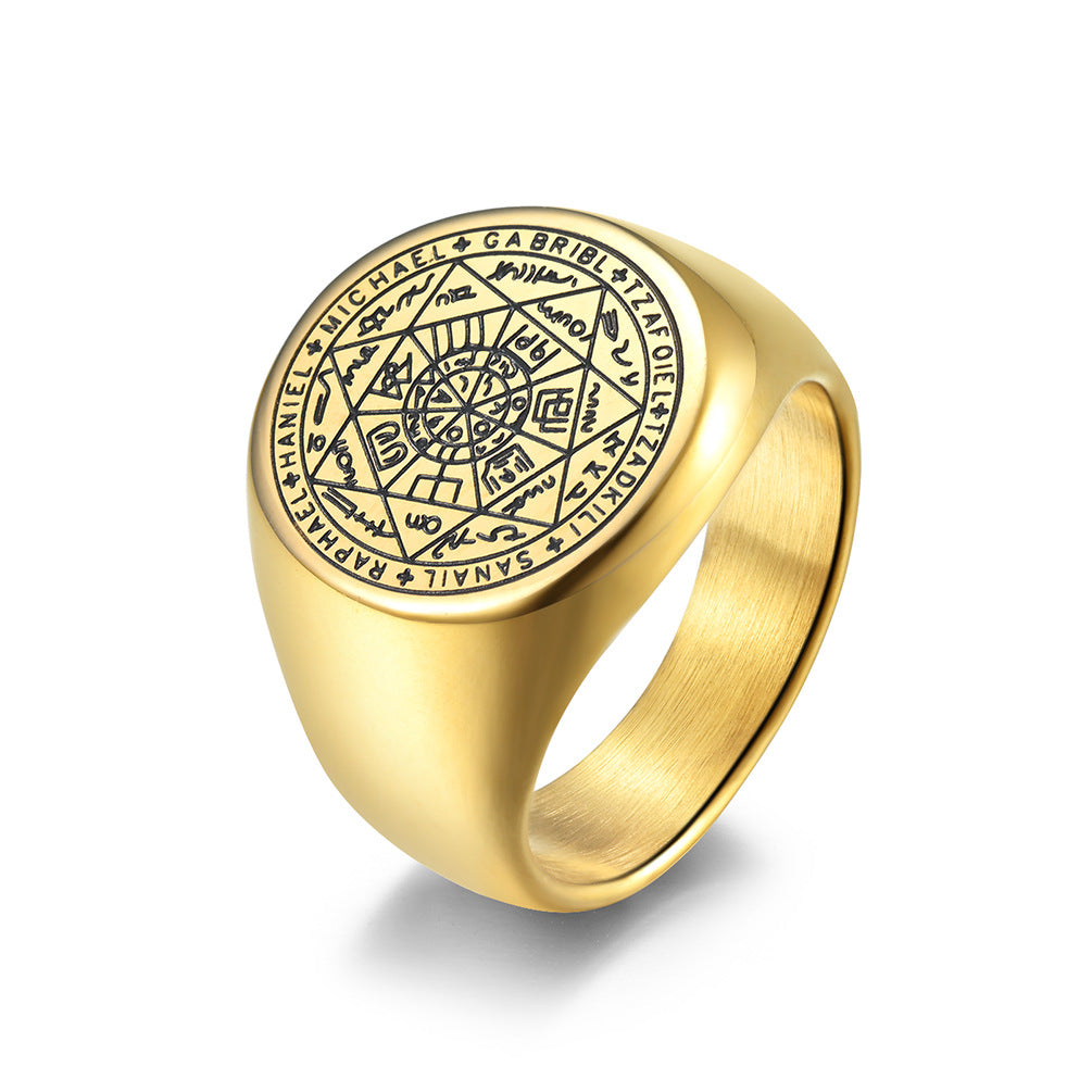 Mystical Star Rune Ring with Elven Star and Heptagram Design