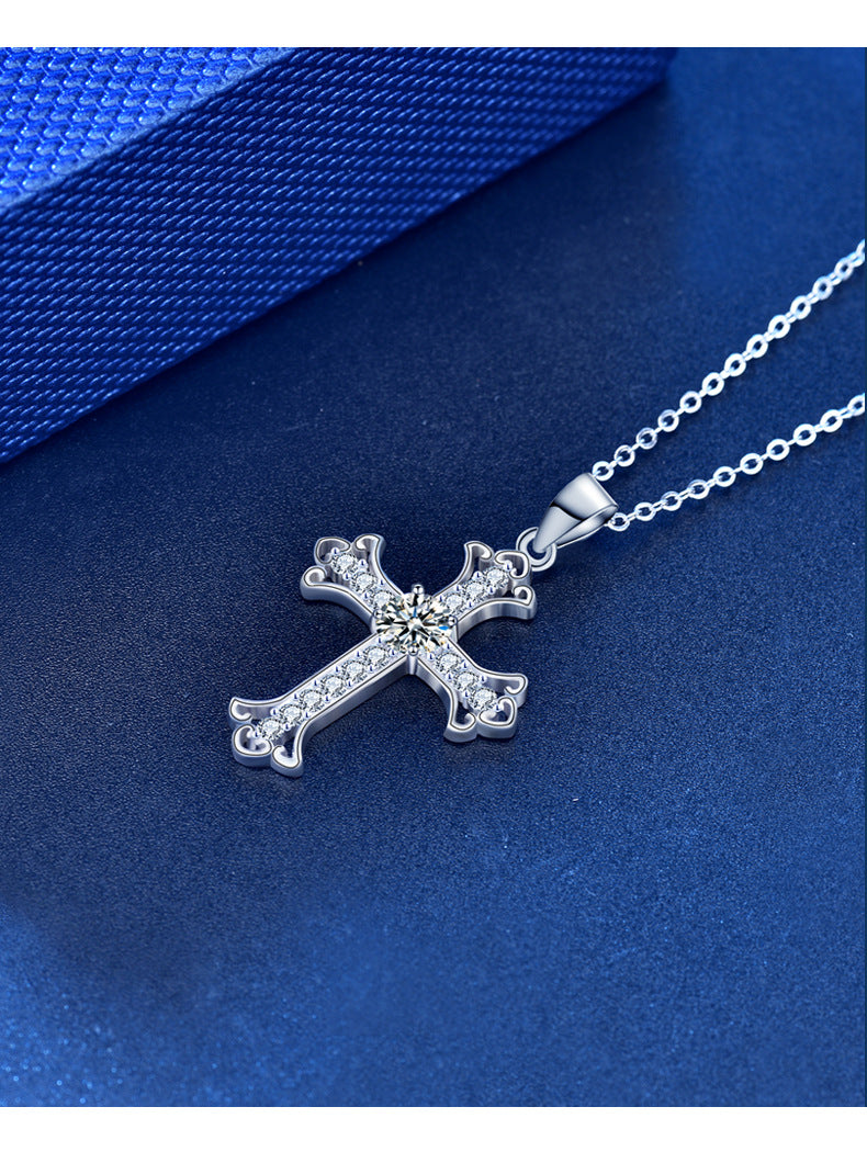 925 Sterling Silver|Cross Pendant Necklace|Moissanite